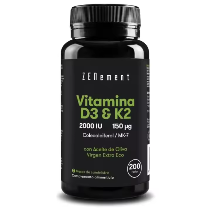 Zenement Vitamina D3 + K2 Colecalciferol (2000 UI) & MK-7 (150 μg) 200 Perlas - 1