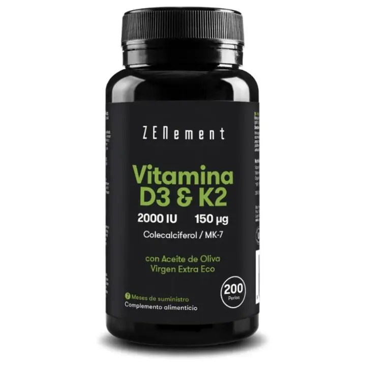 Zenement Vitamina D3 + K2 Colecalciferol (2000 UI) & MK-7 (150 μg) 200 Perlas - 1