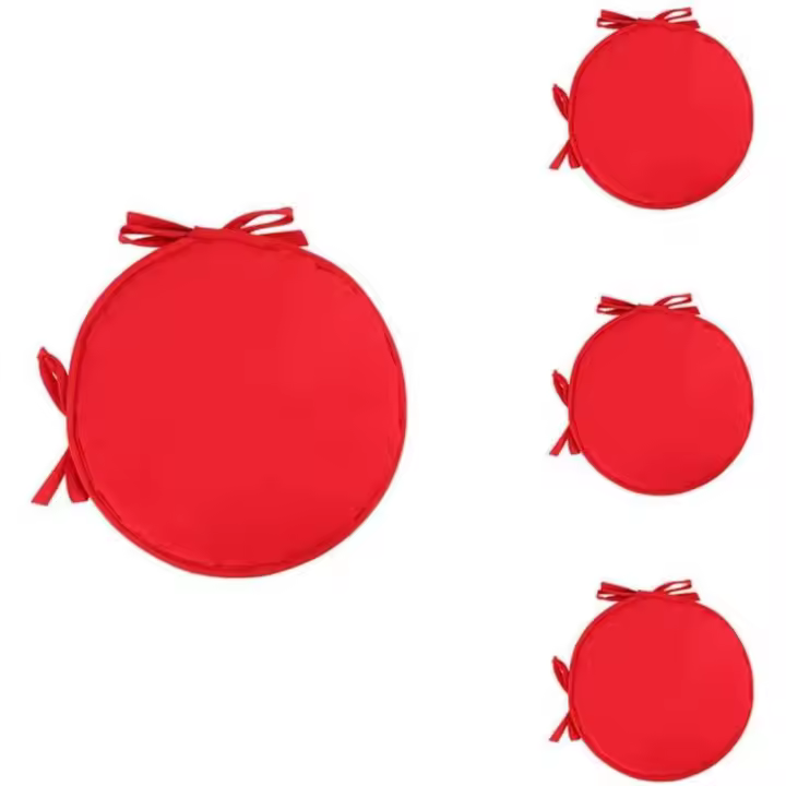Juego de 4 cojines redondos para silla y mesa de comedor con cordón de 38 cm (rojo brillante) - 1