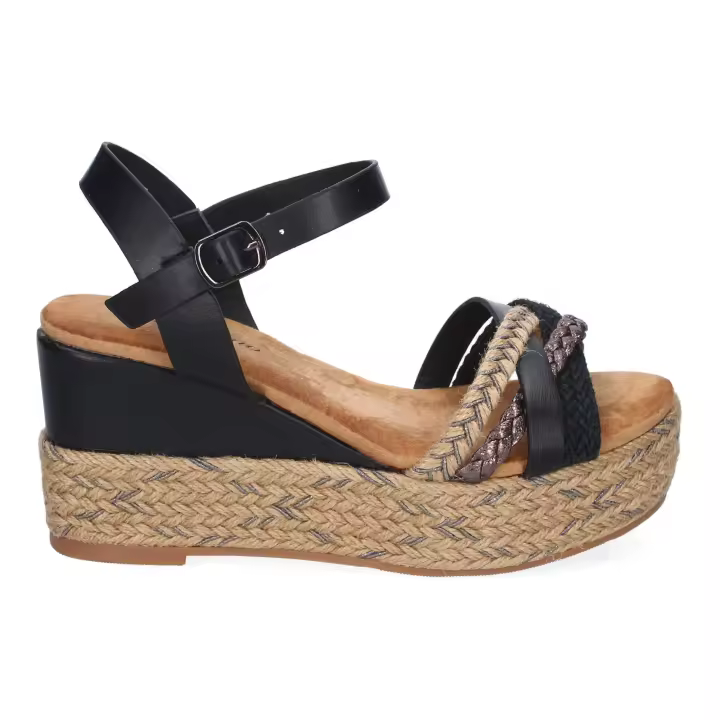 PuntoSalao Sandalias de cuña y plataforma en yute hebilla para mujer color negro F260-14 - 1