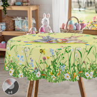 Mantel Redondo De Pascua Con Diseño De Tulipanes Conejito Y Huevo Jardín Tamaño Cuadrado Proceso De Enrase En Borde Decoración De Jardín Para Uso Diario En Cocina Terraza Decoración De Pascua - details 0