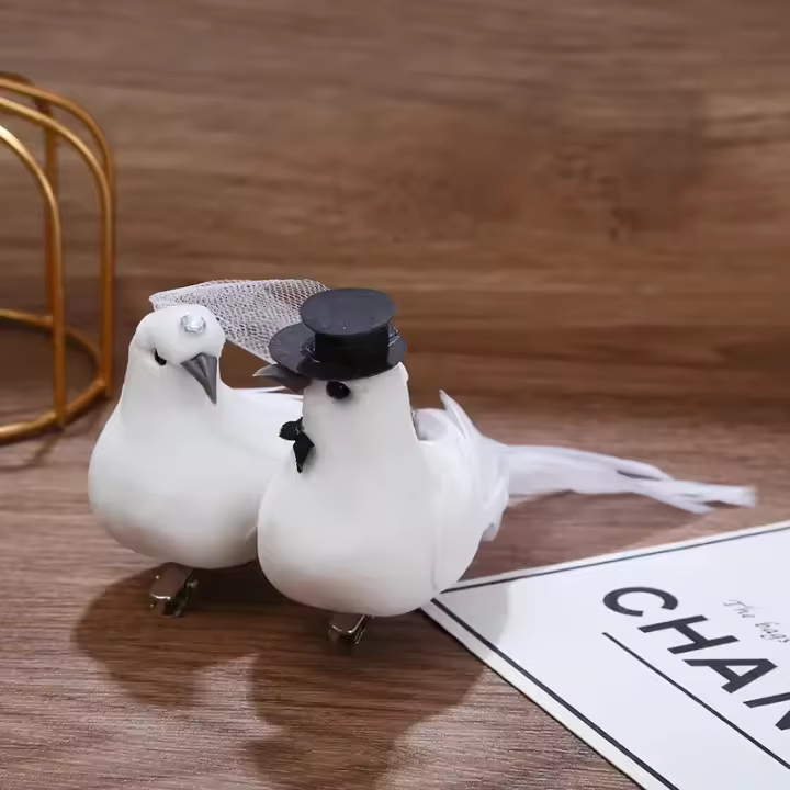 Pareja De Pájaros Simulados En Plástico Pájaros De Amor Y Paz Delfín Figura De Estilo De Paloma Para Adornos De Jardín Y Hogar - 1