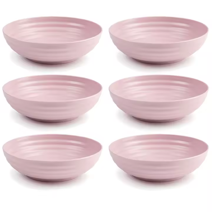 Tradineur - Pack de 6 Platos hondos - Fabricado en Plástico - Apto para uso alimenticio, Microondas y Congelador - Ø 19 x 5,5 cm - Color Rosa Pastel - 1