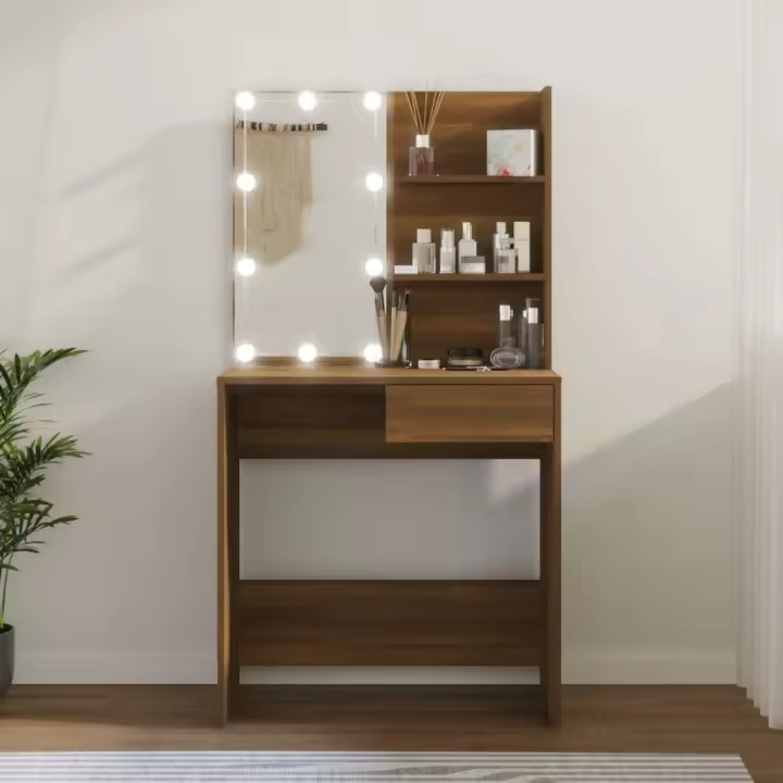 vidaXL Tocador con LED roble marrón 74,5x40x141 cm - 1