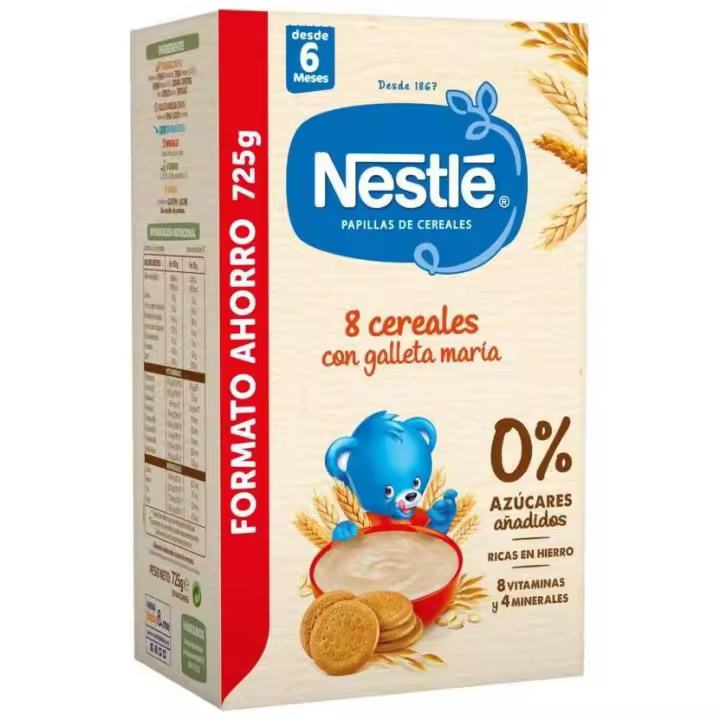 Nestlé 8 Cereales con Galleta María Sin Azúcar, 725 Gramos - 1