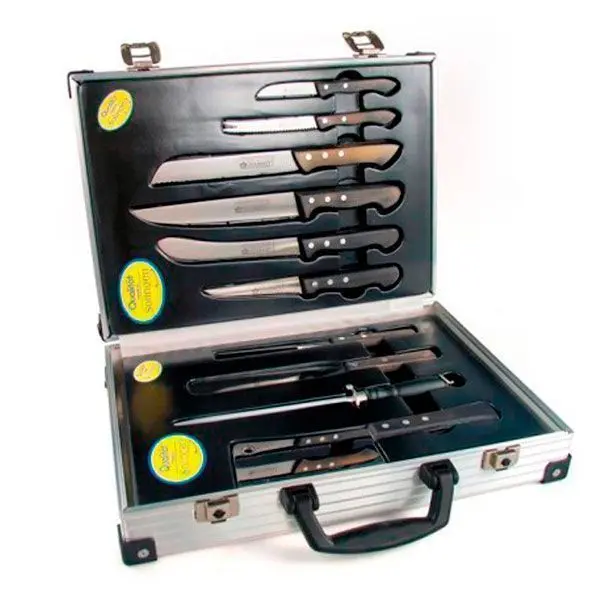 Crc Set de 9 Cuchillos de Cocina Profesional y Chaira con Maletín | Acero Inoxidable y Mango de Madera Clásico SYBARITE | Alta Calidad - 1