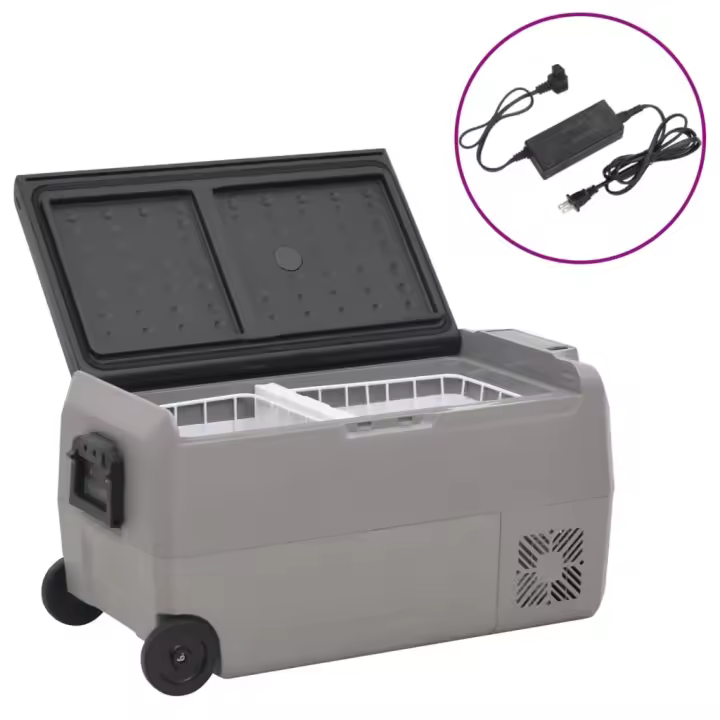 vidaXL Nevera con ruedas y adaptador PP y PE negro y gris 50 L - 1
