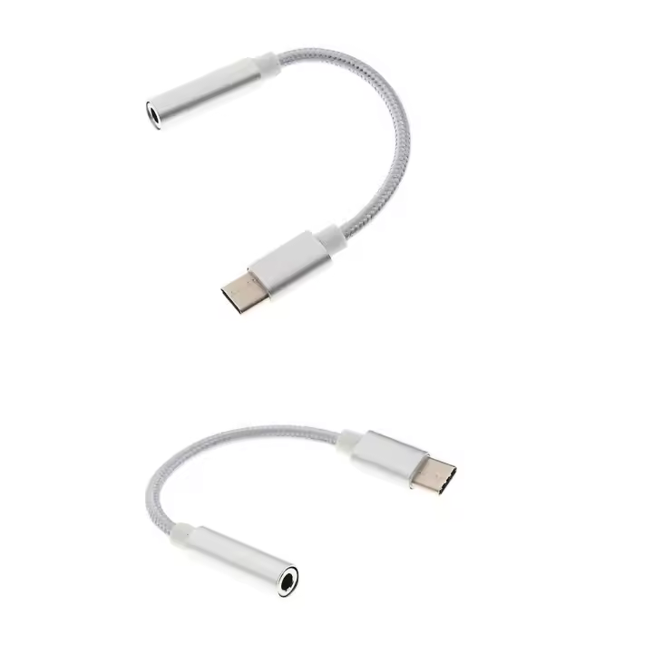 Cable de audio para auriculares USB-C tipo C a conector de 3,5 mm, color blanco, 2 unidades - 1