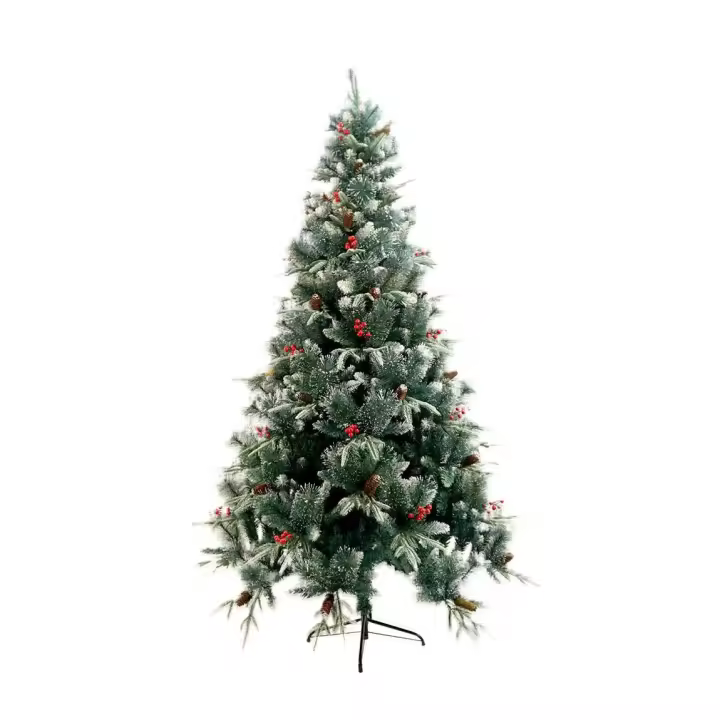 PLUS HOME Árbol de Navidad nevado Harry con base soporte metálica: 120 cm (277 puntas) con fruto rojo, 150 cm (427 puntas) con fruto rojo, 180 cm (725 puntas) con fruto rojo, 210 cm (963 puntas) con fruto rojo, 240 cm (1669 puntas) con fruto rojo. - 1