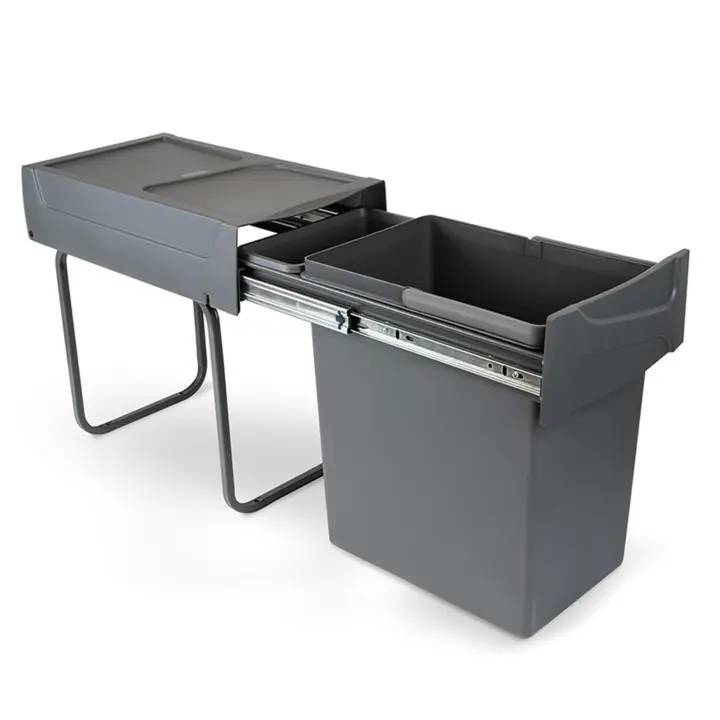 Contenedor de reciclaje para fijación inferior y extracción manual en mueble de cocina recycle 1x20litros, plástico gris antracita - 1