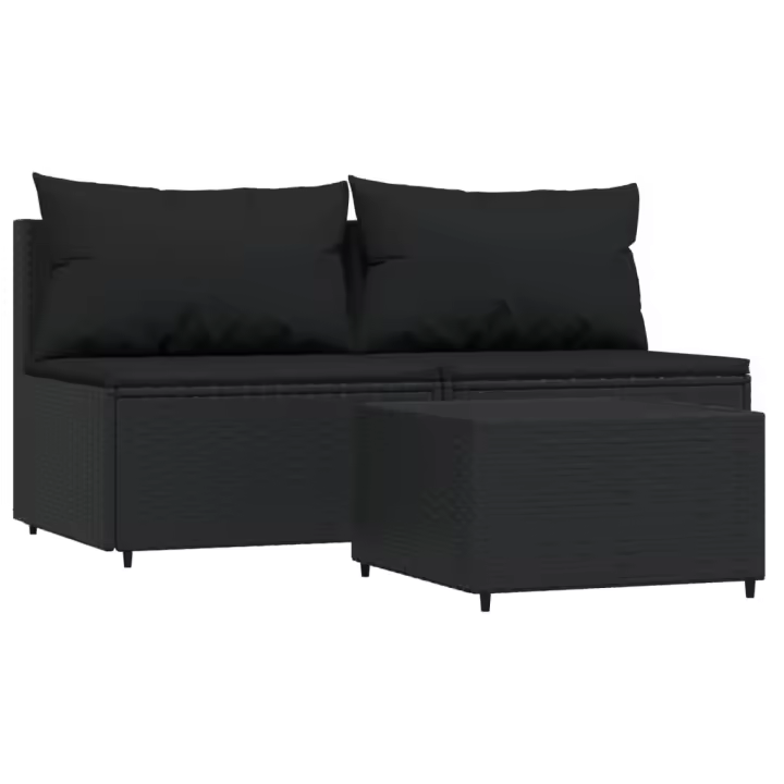 vidaXL Set de muebles de jardín 3 pzas y cojines ratán sintético negro - 1