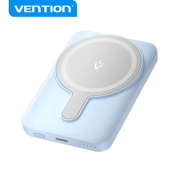 Vention powerbank 5000mah magnetico inalambrico - usb-c dual - carga rapida 20w - display luminoso - color azul - 1