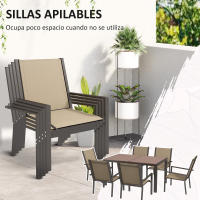 Outsunny Conjunto de Comedor de Exterior de 7 Piezas Conjunto de Mesa y 6 Sillas de Jardín con Sillas Apilables y Marco de Acero para Terraza Patio Caqui - details 3