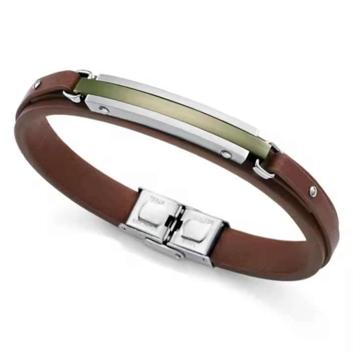 PULSERA HOMBRE ACERO ALUMINIO VERDE Y PIEL MARRÓN VICEROY FASHION - 14146P09011 - 1