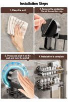 Estante De Baño De Succión Sin Perforar Organizador De Pared Para Ducha Y Lavabo Soporte Para Shampoo De Aluminio Espacial Gris Armario De Baño - details 9