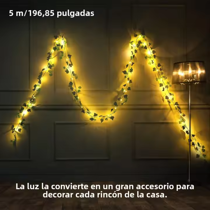 Luz De Cadena De Rattan Verde Hojas 10/5M Para Decoración De Pared Lámpara LED Para Jardín Aisles Iluminación De Bodas Y Fiestas Ambiente Strip - 1