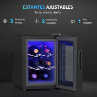 HOMCOM Nevera Vinos 6 Botellas 17L Vinoteca Silenciosa con Luz LED Interior Pantalla LED Táctil Temperatura Regulable 8-18 ℃ Puerta de Vidrio Templado Anti-UV y 2 Estantes Ajustables Negro - details 5