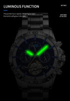 Reloj De Pulsera Mecánico Para Hombre GLENAW Calendario Completo Fase De La Luna Acero Inoxidable Luminoso Negro Resistente Al Choque Y a Agua Caja De Cuero - details 5