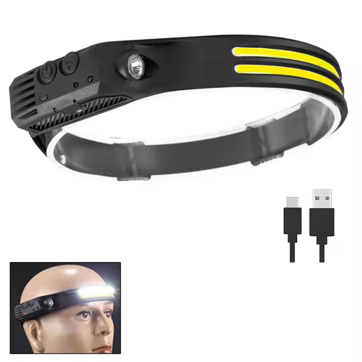 Lámpara Frontal LED+COB Con Sensor 5 Modos De Iluminación Recargable Batería Integrada 1200mAh Impermeable Linterna De Trabajo Para Camping Caza Senderismo Pesca Correr - 1