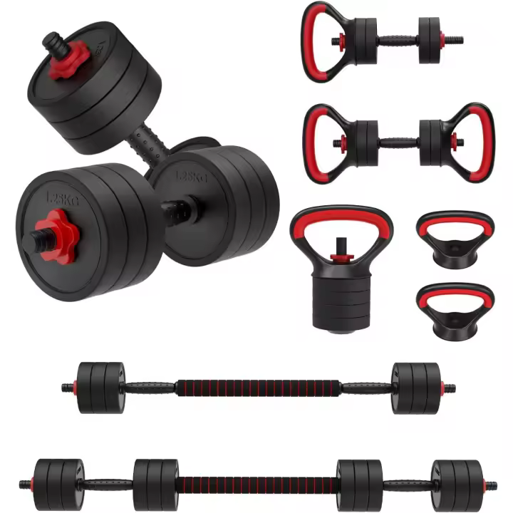 Juego de mancuernas ajustables, conjunto de mancuernas con tapón, juego de mancuernas 4 en 1 para gimnasio en casa, mancuernas, Kettlebells, soporte de tracción, equipo de fitness - 1
