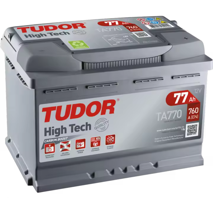 Batería de coche Tudor TA770 High-Tech. 12V - 77Ah/760A (EN) Caja L3 para mayor rendimiento - 1