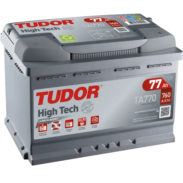 Batería de coche Tudor TA770 High-Tech. 12V - 77Ah/760A (EN) Caja L3 para mayor rendimiento - 1