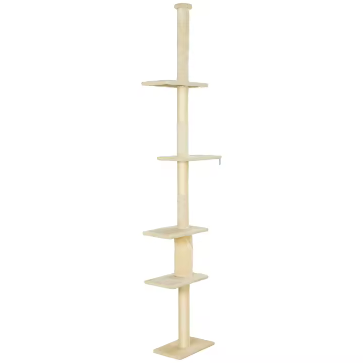 PawHut Árbol para Gatos de Suelo a Techo 225-275 cm Árbol Rascador para Gatos Torre para Gatos con Múltiples Plataformas Sistema de Antivuelco - 1