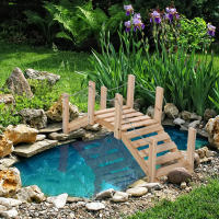 Outsunny Puente de Jardín de Madera con Pasamanos de Cadenas Metálicas Puente Decorativo para Estanque Carga 5 kg para Decoración Patio 100x32x48 cm Madera Natural - details 1