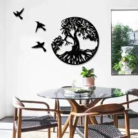 Arte De Pared De Hierro Silueta De Árbol De La Vida Y Tres Pequeñas Golondrinas 11x11 Pulgadas Decoración Para Pared Estilosa - details 4