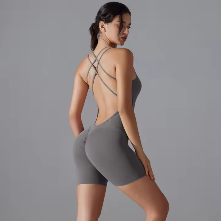 Conjunto de Yoga de una pieza para mujer, mono ajustado deportivo con espalda descubierta, pelele para realzar el trasero, mono corto para gimnasio y Fitness - 1