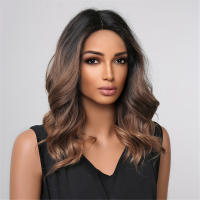 Pelucas Sintéticas De Ombre Negro Marrón Con Flequillo Textura Ondulada Resistente Al Calor Para Fiestas Y Cosplay Peluca Médium Para Mujeres Afro - details 7