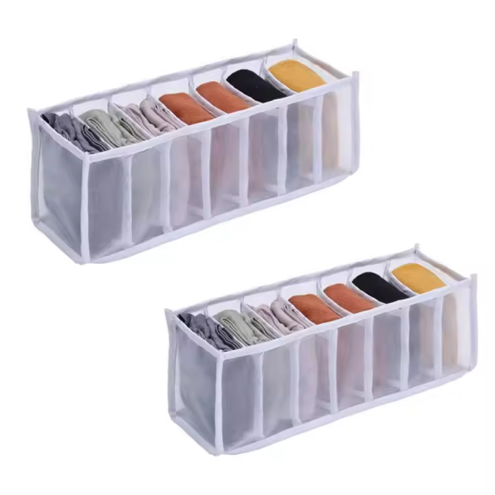 Organizador de armarario plegable con 11 compartimientos de rejilla, para vaqueros compartm, Cajón con divisor de Malla, color Blanco - 1
