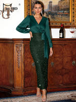 Vestido Elegante De Seda Con Detales De Lámpara Y Cuello En V Para Mujer Vestido De Noche De Fiesta Cocktail Slim Fit Con Manga Larga Y Cierre De Cordón - details 4