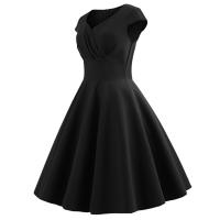 Vestido Midi De Verano Rosa Elegante Para Mujer Vuelta En El Cuello Vintage Rockabilly Pin up Fiesta Oficina Vestido A-Line Suelto - details 13