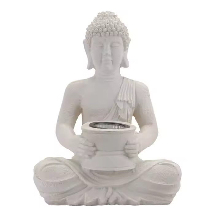 WELL HOME - Luz solar de Buda en polystone acabado en blanco puro 21x14x28cm - 1