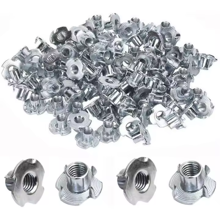 100 Tuercas de Garra de Acero al Carbono - Tuercas de Inserto Roscadas para Madera - M4x8mm - 1