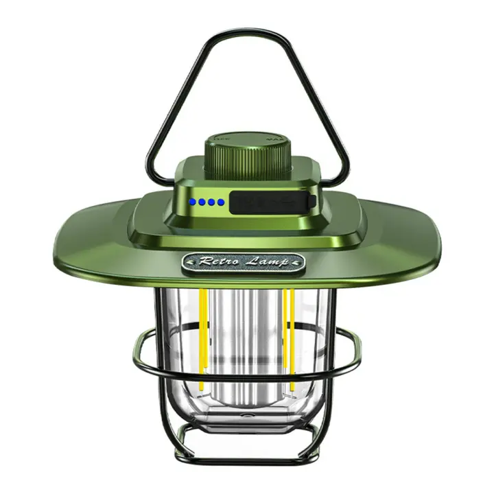 Lámpara De Camping Retro LED Impermeable Con Gancho Y Carga Por Tipo-C Indicador De Batería Para Equipamiento Al Aire Libre - 1