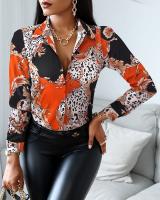 Blusa Elegante Para Mujer Primavera Otoño Con Cuello Bajado Estampado Slim Camisa De Manga Larga Moda Oficina Casual Polyester Cotton - details 13