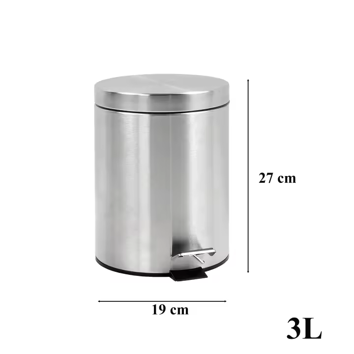 Papelera baño metal plateada, cubo de basura de 3L, 5L, 7L y 12L con pedal de acero inoxidable, papelera moderna de metal para baño con cubo interior de plástico. - 1