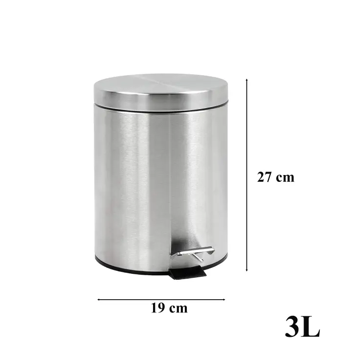 Papelera baño metal plateada, cubo de basura de 3L, 5L, 7L y 12L con pedal de acero inoxidable, papelera moderna de metal para baño con cubo interior de plástico. - 1