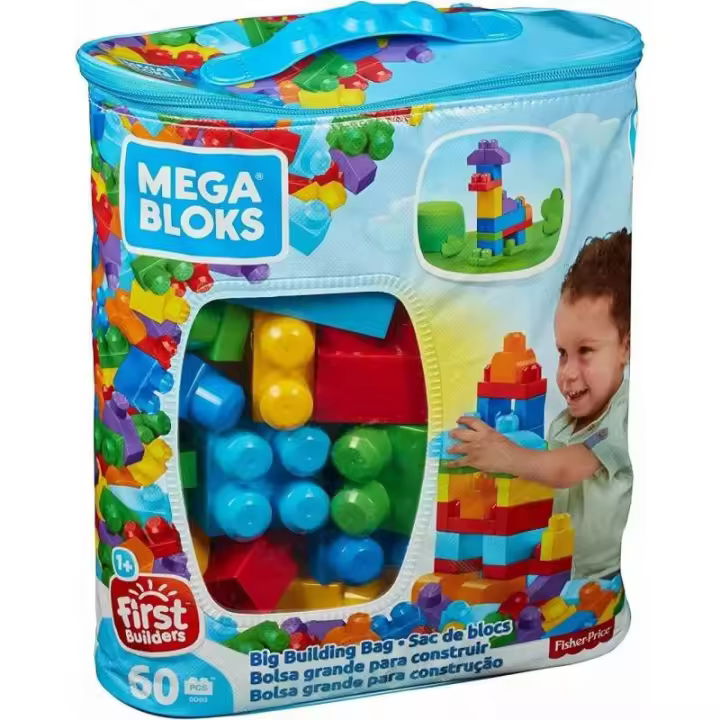 Mattel Mega Bloks Bolsa Clásica con 60 Bloques de Construcción para Bebés - Juguetes para Apilar y Anidar - 1