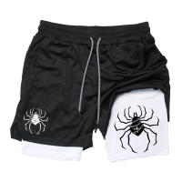 Shorts De Rendimiento Para Hombre Con Estampado De Araña 2 En 1 Shorts De Gym Para Correr Con Bolsillos Para Teléfono Y Cinta Atleta Activo - details 16