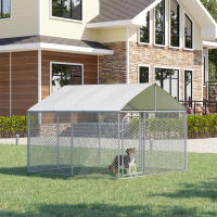 PawHut Perrera de Exterior con Toldo Jaula para Perros con 1 Puerta Anti-UV Impermeable y Marco de Acero para Jardín Patio 300x300x234 cm Plata - details 1