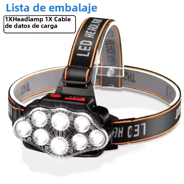 8*XPG Linterna De Correa Con Luz LED Fuerte Batería Integrada De 800mAh Recargable USB Para Camping Pesca Y Actividades Al Aire Libre - 1