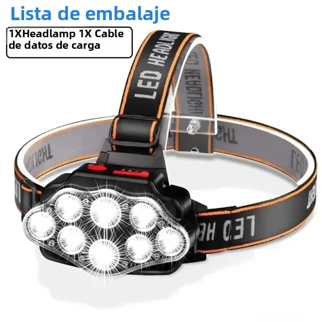 8*XPG Linterna De Correa Con Luz LED Fuerte Batería Integrada De 800mAh Recargable USB Para Camping Pesca Y Actividades Al Aire Libre - 1
