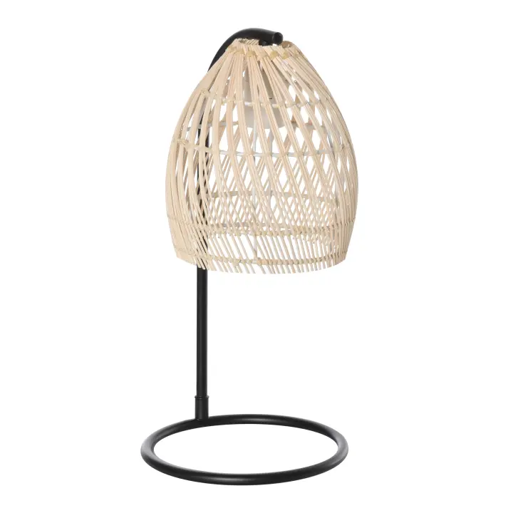 HOMCOM Lámpara de Mesa Lámpara de Mesita de Noche Casquillo E27 Máx. 40W Lámpara Decorativo con Pantalla de Ratán para Dormitorio Salón Ø20x41 cm Natural - 1