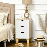 HOMCOM Cómoda con 3 Cajones y Base Elevada Cajonera de Armario para Dormitorio Salón Pasillo Estilo Moderno Antivuelco 40x35x68,5 cm Natural y Blanco - details 1