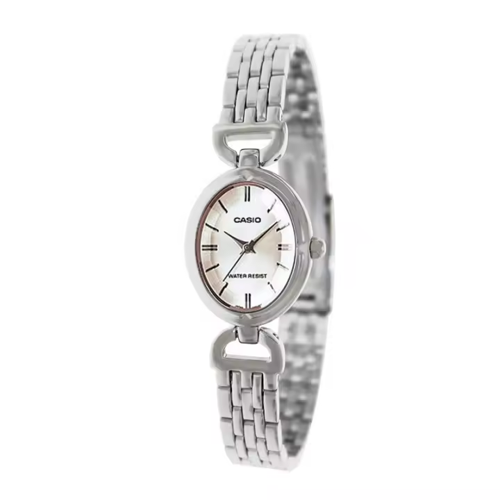 Reloj CASIO señora  LTP-1374D-7A analógico caja ovalada correa metálica plateada resistente al agua LTP1374D7A - 1