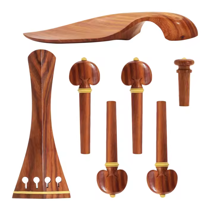 Juego De Accesorios Para Violín 7 Piezas Set Inlaid De Rosas Madera De Cerezo Con Reposabrazos Ajuste De Tono Y Pie De Vino Para Violines 3/4 Y 4/4 - 1