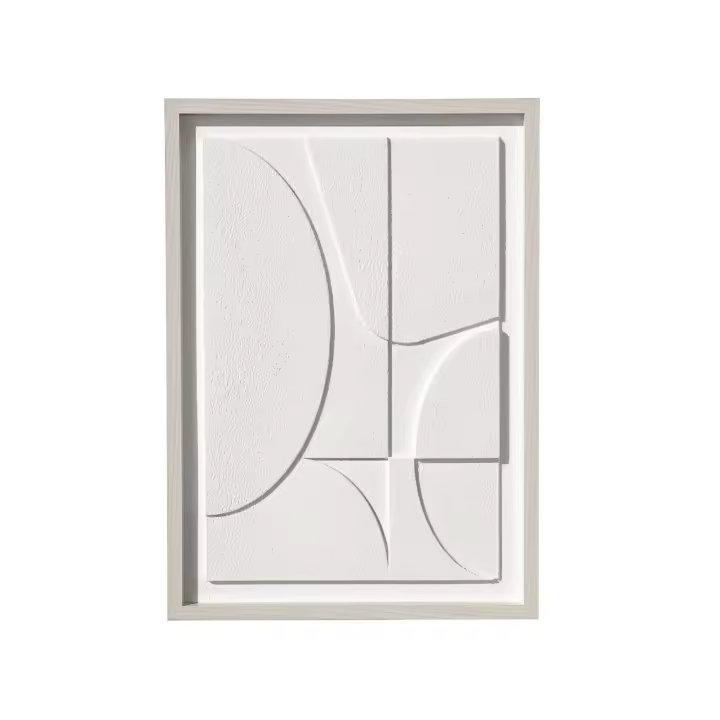 Hispanohogar, Cuadro con textura y diseño abstracto en color blanco roto 72324, con marco de madera 70x50cm - 1